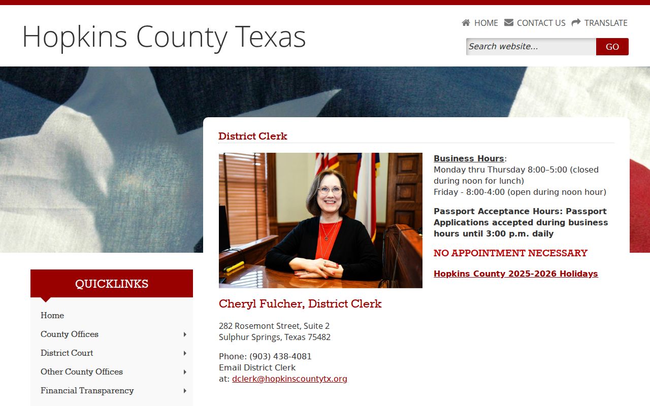 Hopkins County arrest warrant records contact route at the District Clerk