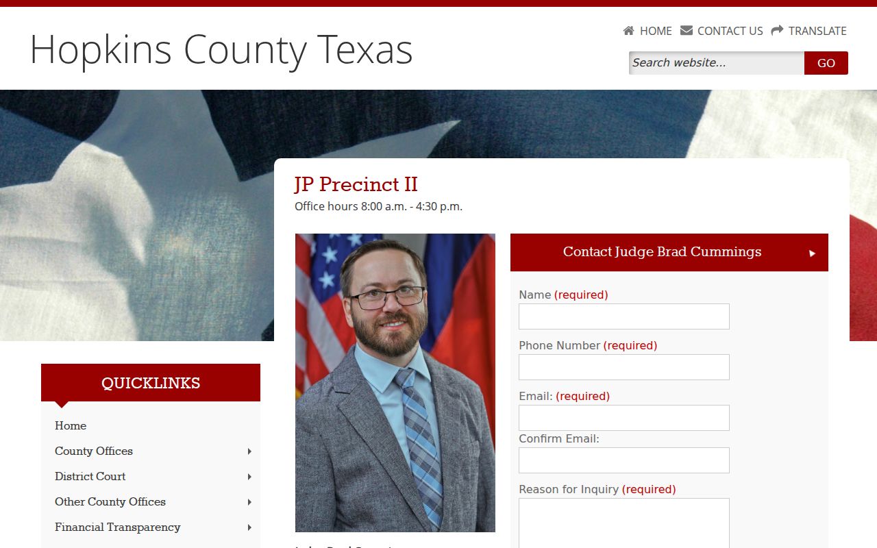 Hopkins County bench warrant records route at Justice of the Peace Precinct 2