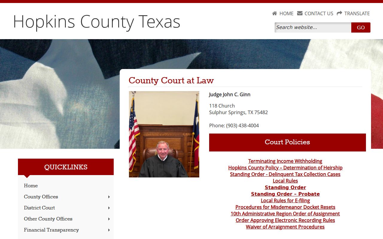 Hopkins County arrest warrant record route through the County Court at Law