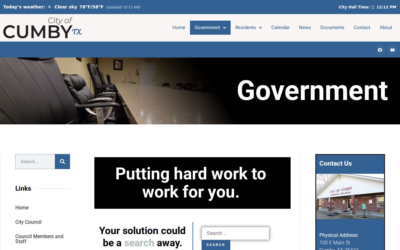 Cumby city, police, and municipal court contact block