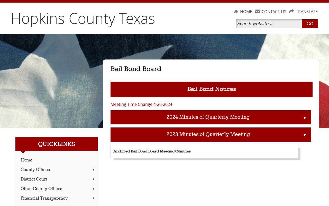 Hopkins County bench warrant bond procedures from the Bail Bond Board
