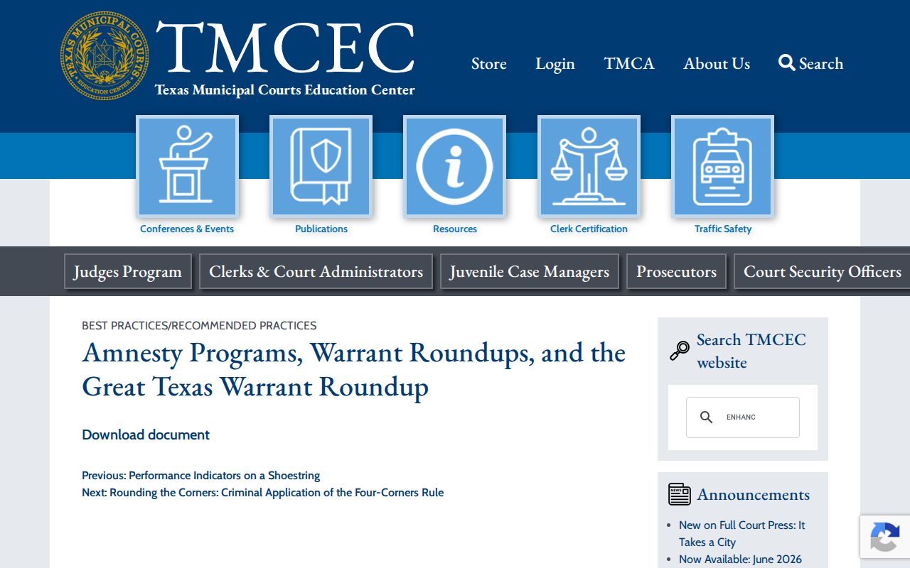 Hopkins County active warrant and roundup context from a Texas court education source