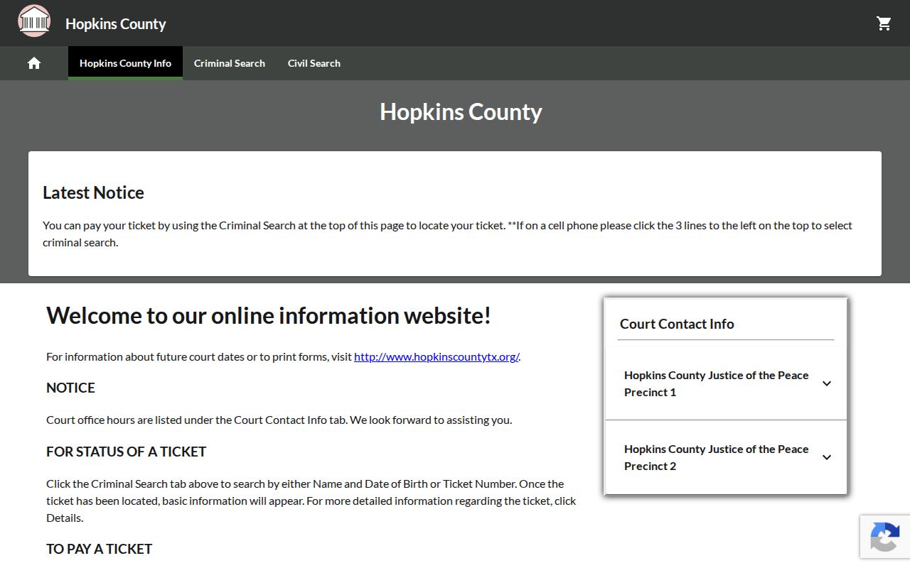 Hopkins County traffic warrant citation payment route through GovRec