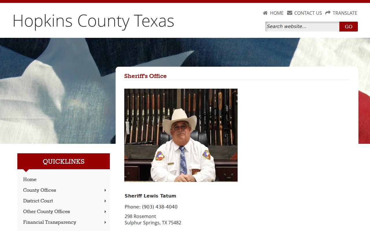 Hopkins County Sheriff's public office contact for wanted-list and warrant questions